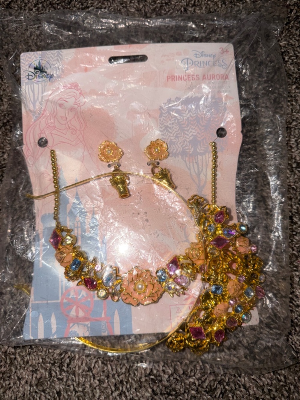 Disney Princess Aurora Gold and Pink Children's Jewelry Set